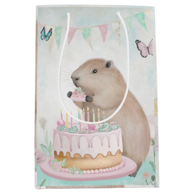 Capybara Cakefest Kinder Party Dekoration Geschenk Mittlere Geschenktüte (Vorderseite)