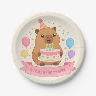 Capybara Capy 3. Geburtstag Mädchen Name Rosa Schl Pappteller