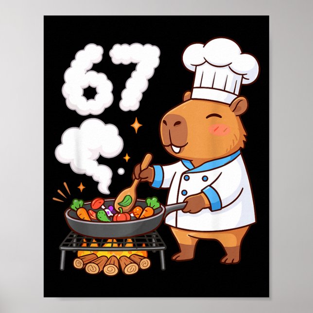 Capybara Chef 67 Six Seven Funny Brain Rot Meme Gr Poster (Vorne)