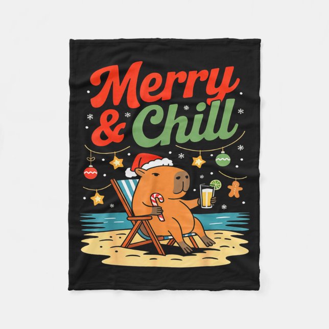 Capybara Christmas Holiday Beach Vibes Merry And C Fleecedecke (Vorderseite)