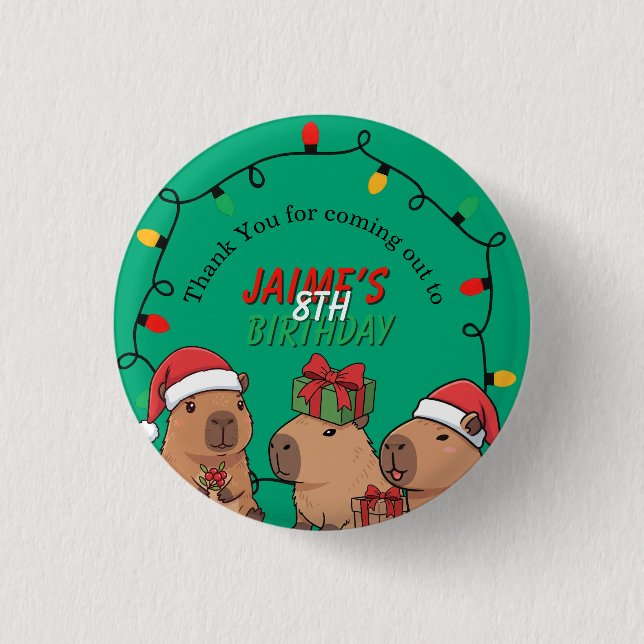 Capybara Christmas Lights Birthday Party  Button (Vorderseite)