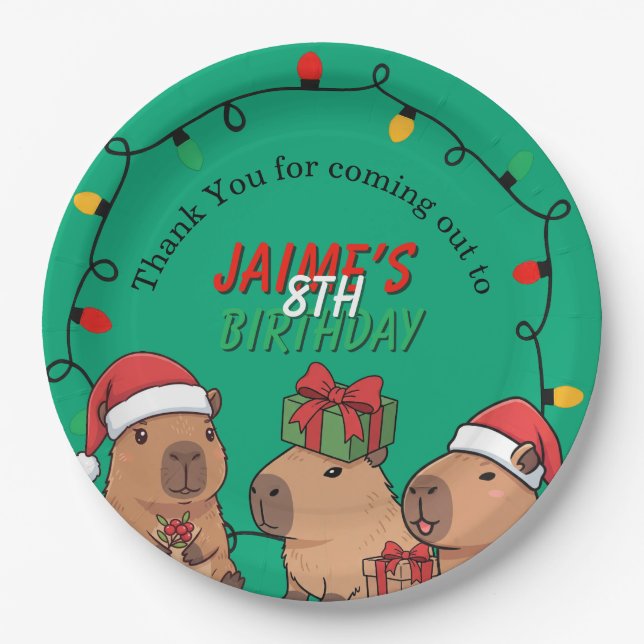 Capybara Christmas Lights Birthday Party  Pappteller (Vorderseite)
