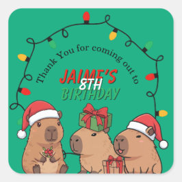 Capybara Christmas Lights Birthday Party  Quadratischer Aufkleber