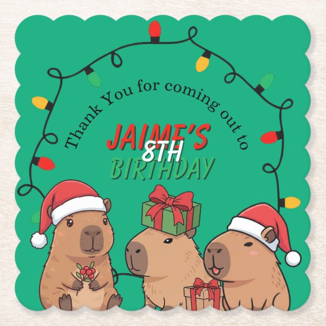 Capybara Christmas Lights Birthday Party  Untersetzer (Vorderseite)