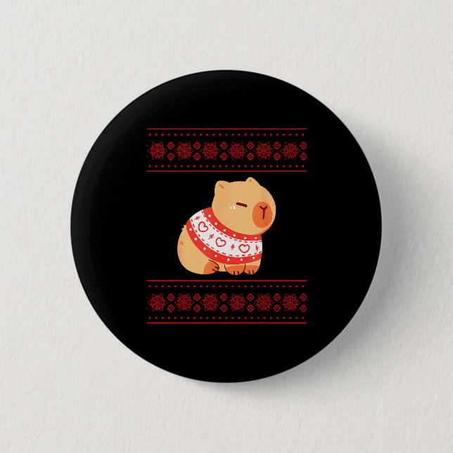 Capybara Christmas Sweater  Button (Vorderseite)