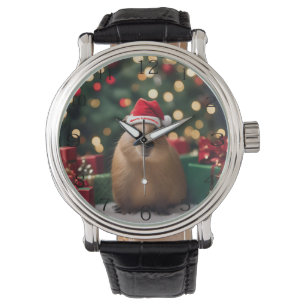 "Capybara Claus: Ein festliches Bokeh-Wunderland" Armbanduhr