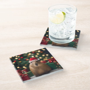 "Capybara Claus: Ein festliches Bokeh-Wunderland" Glasuntersetzer