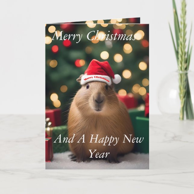 "Capybara Claus: Ein festliches Bokeh-Wunderland" Karte (Vorderseite)