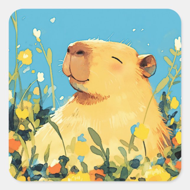 Capybara Comfort Quadratischer Aufkleber (Vorderseite)