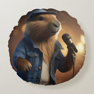 "Capybara Cowboy: Serenading the Wild West" Rundes Kissen