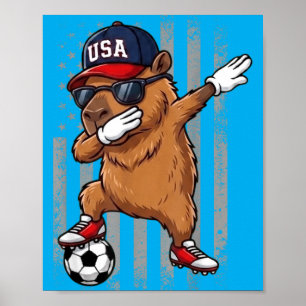 Capybara Dabbing Lustige Fußball Jungen Mädchen Ki Poster