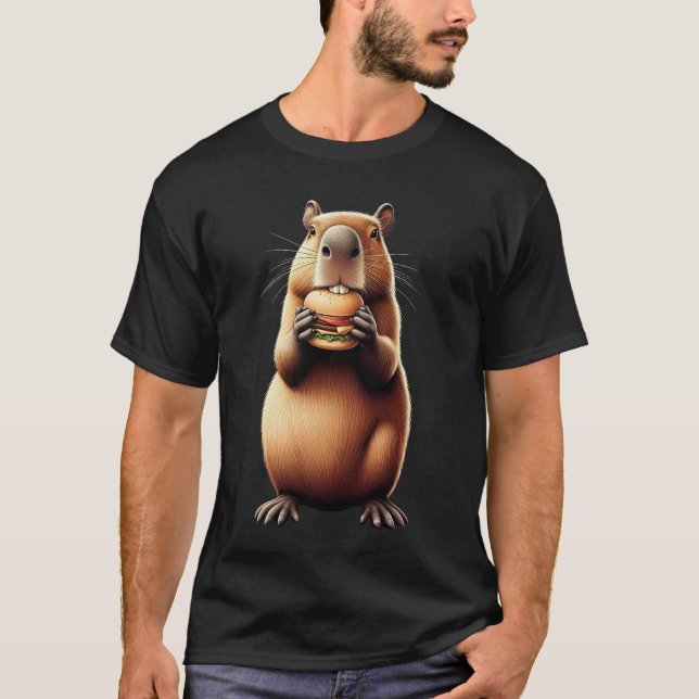 Capybara Eating Hamburger Capybara Hamburger Lover T-Shirt (Vorderseite)