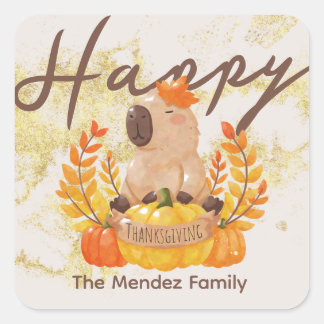 Capybara Erntedankfest Familienessen Quadratischer Aufkleber