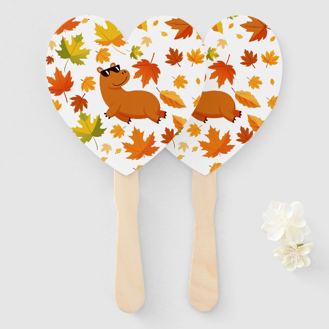 Capybara Fall Fan | Herbstgeartetes Tierdesign Fächer (Vorne und Hinten)