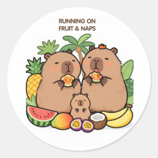 Capybara-Familien-Frucht- & Schläfchen-Aufkleber Runder Aufkleber