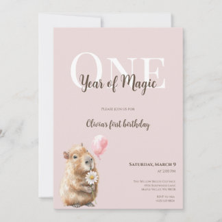 Capybara First Birthday Invitation • Woodland Girl