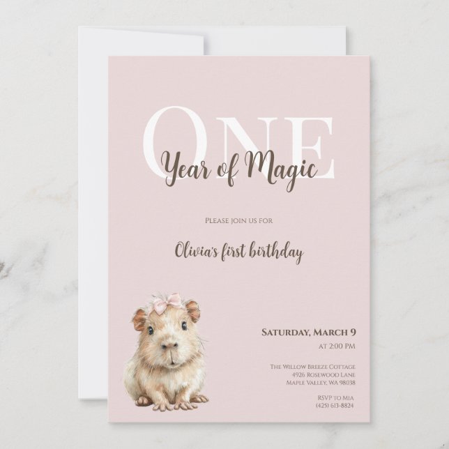 Capybara First Birthday Invitation • Woodland Girl (Devant)