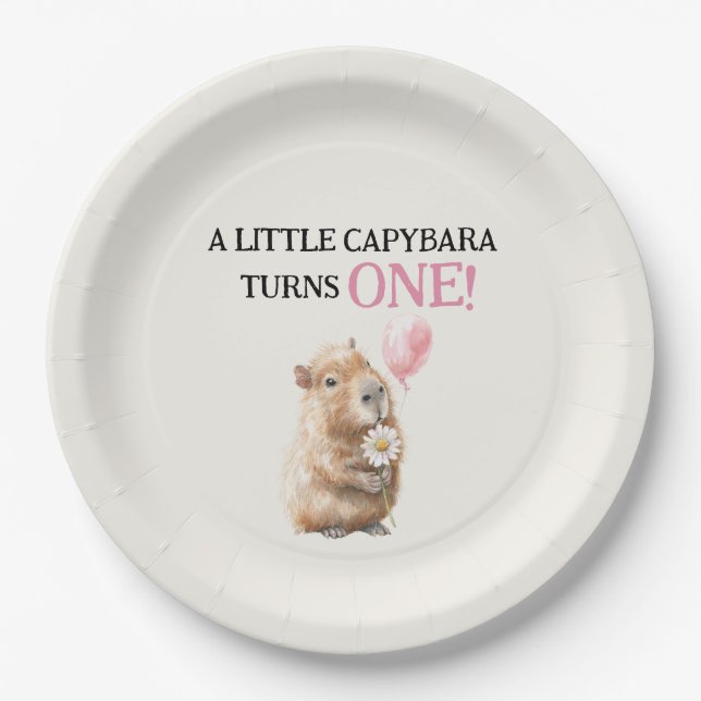 Capybara First Birthday  Pappteller (Vorderseite)