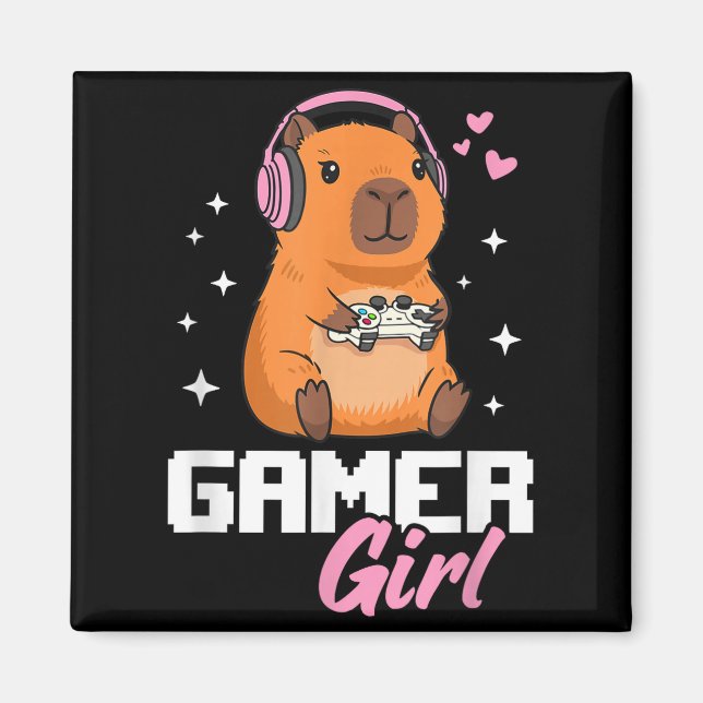 Capybara Gamer Girl Gaming  Magnet (Vorne)