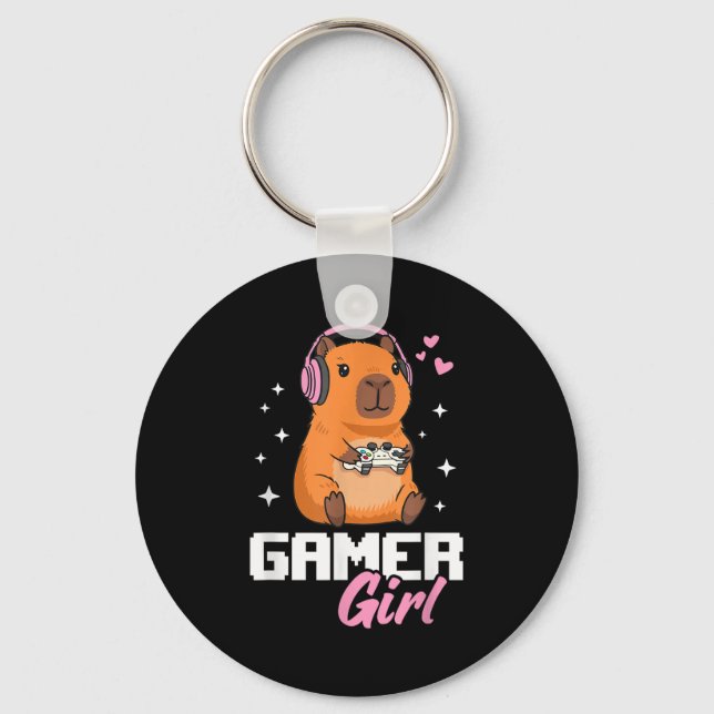 Capybara Gamer Girl Gaming  Schlüsselanhänger (Vorderseite)