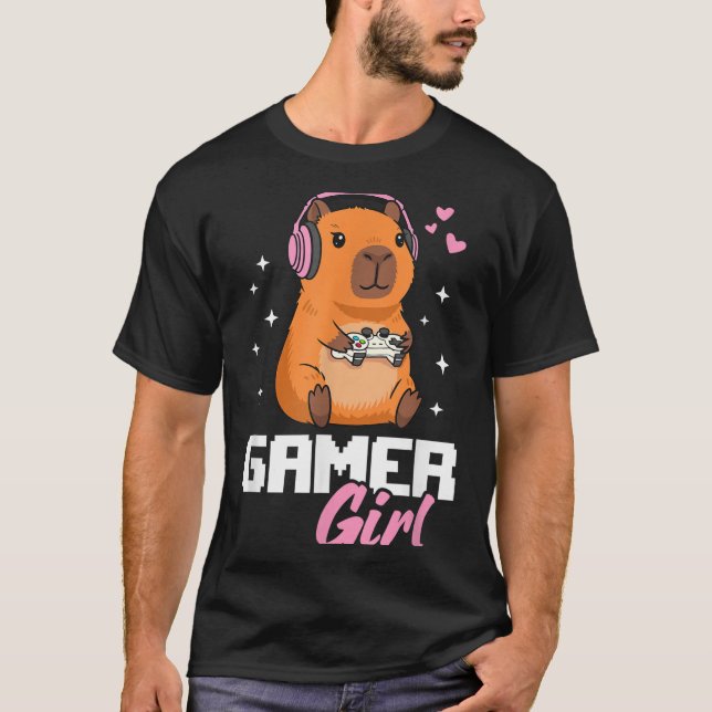 Capybara Gamer Girl Gaming  T-Shirt (Vorderseite)