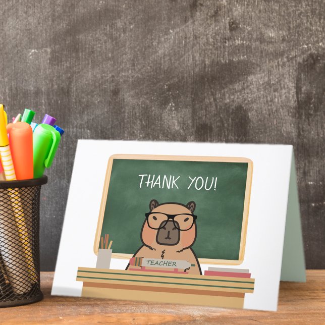 Capybara Happy Teacher's Day Carte de remerciement (Capybara thank you card for teachers.)