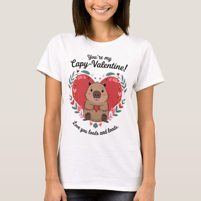 Capybara Heart Valentinstag T-Shirt (Vorderseite)