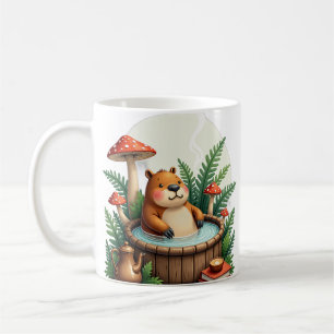 Capybara-Heißquellen-Pilz-Cottagecore-Aquarell Kaffeetasse