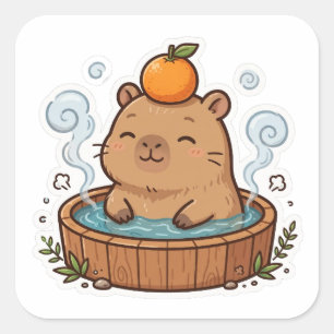 Capybara-Heißquellen-Süßes-Tier-Aufkleber Quadratischer Aufkleber