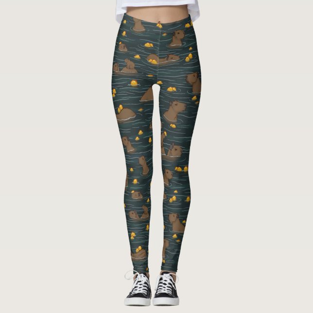 Capybara Hot Tub mit Yuzu Frucht  Leggings (Vorderseite)