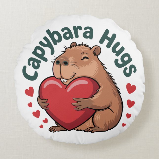 Capybara Hugs Rundes Kissen (Vorderseite)