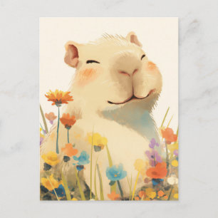 Capybara im farbenfrohen sommerlichen Wildblumenga Postkarte