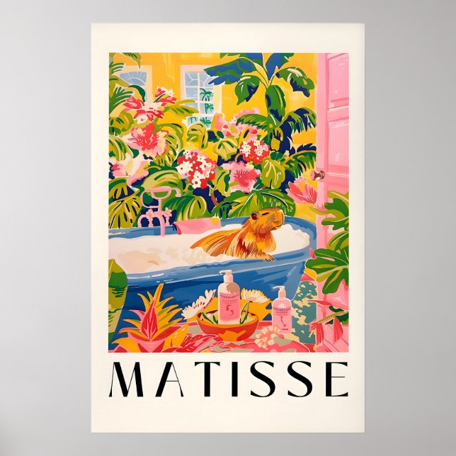 Capybara in Bathtub Art Print Pink Tropical Poster (Vorne)