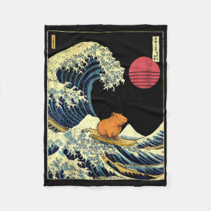 Capybara Japanische Kanagawa Welle Lustiges Surfen Fleecedecke