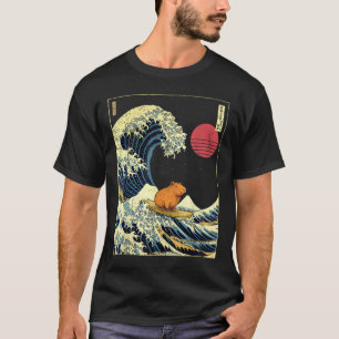 Capybara Japanische Kanagawa Welle Lustiges Surfen T-Shirt