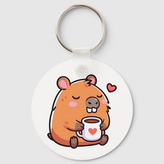 Capybara-Kaffee-Liebe Schlüsselanhänger (Vorderseite)