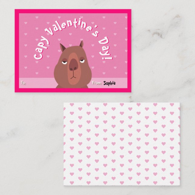 Capybara-Klassenzimmer Valentinstag-Karte | Rosa Mitteilungskarte (Vorne/Hinten)