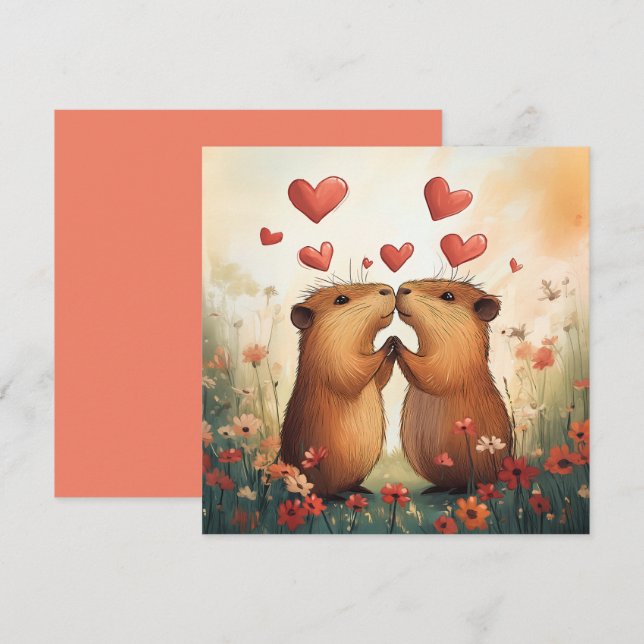 Capybara Liebe - Ein romantischer Moment auf der W Einladung (Vorne/Hinten)