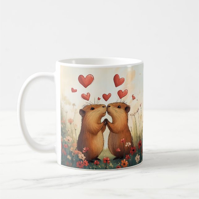 Capybara Liebe - Ein romantischer Moment auf der W Kaffeetasse (Links)