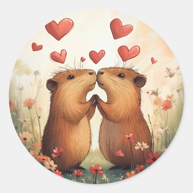 Capybara Liebe - Ein romantischer Moment auf der W Runder Aufkleber (Vorderseite)