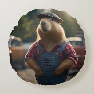 "Capybara Mechanic: Fett, Gänge und gute Roben" Rundes Kissen