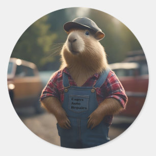 "Capybara-Mechaniker: Fett, Zahnräder und gute Vib Runder Aufkleber