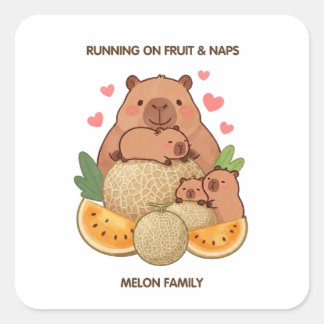 Capybara-Melonen-Familie – Frucht- und Nickerchen- Quadratischer Aufkleber