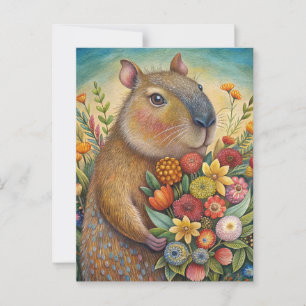 Capybara mit Blumen lustig und süß Postkarte