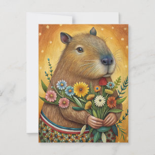 Capybara mit Blumen Volkskunst Postkarte