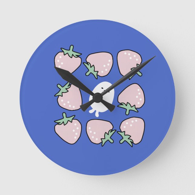 Capybara mit Erdbeeren Doodle Ästhetik Runde Wanduhr (Vorderseite)
