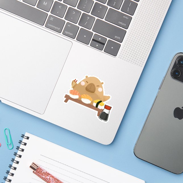 Capybara mit Sushi Aufkleber (Laptop mit iPhone)