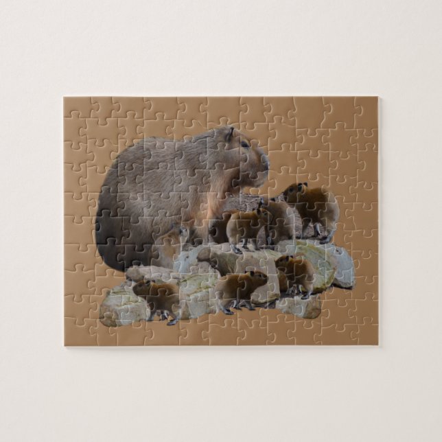 Capybara Mummy mit Babys, Jigsaw Puzzle (Horizontal)
