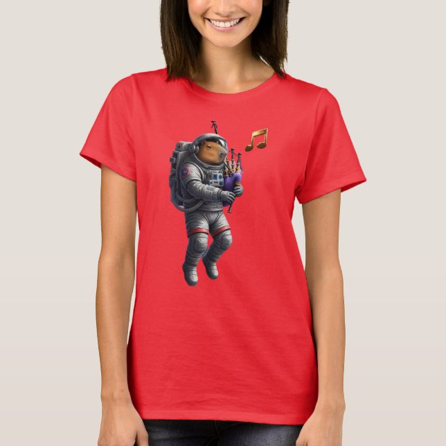 Capybara Musician in Space T - Shirt (Vorderseite)
