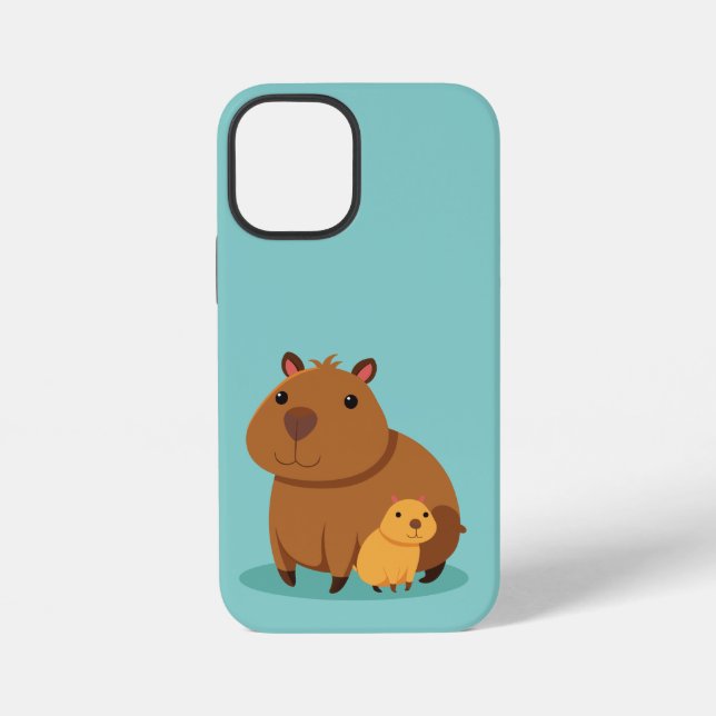 Capybara Mutter und Kind-Fall iPhone 12 Mini Hülle (Rückseite)